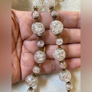 Foiled Glass‎ Beaded Vintage Necklace with Ornate Caps Barrel Clasp